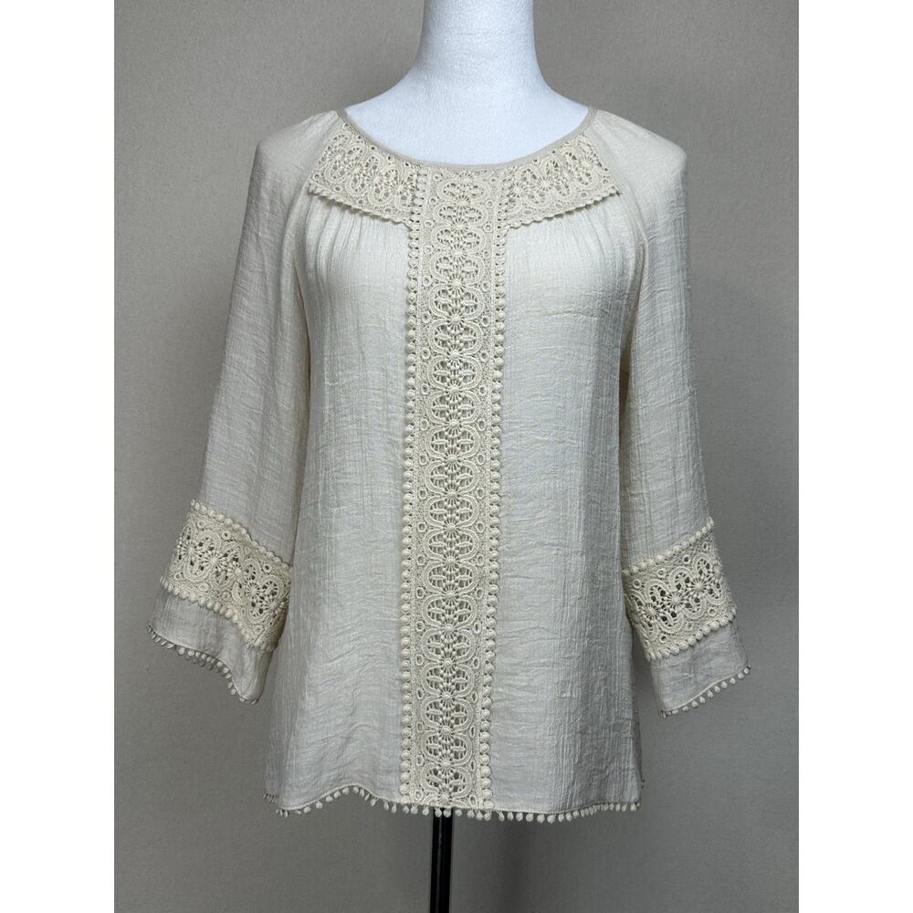 Jade Melody Tam Ivory With Embroidered Trim Size Small Boho Beach Cottage Core‎